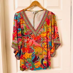 Trina Turk | Floral V-Neck Bell Sleeve Top | Med